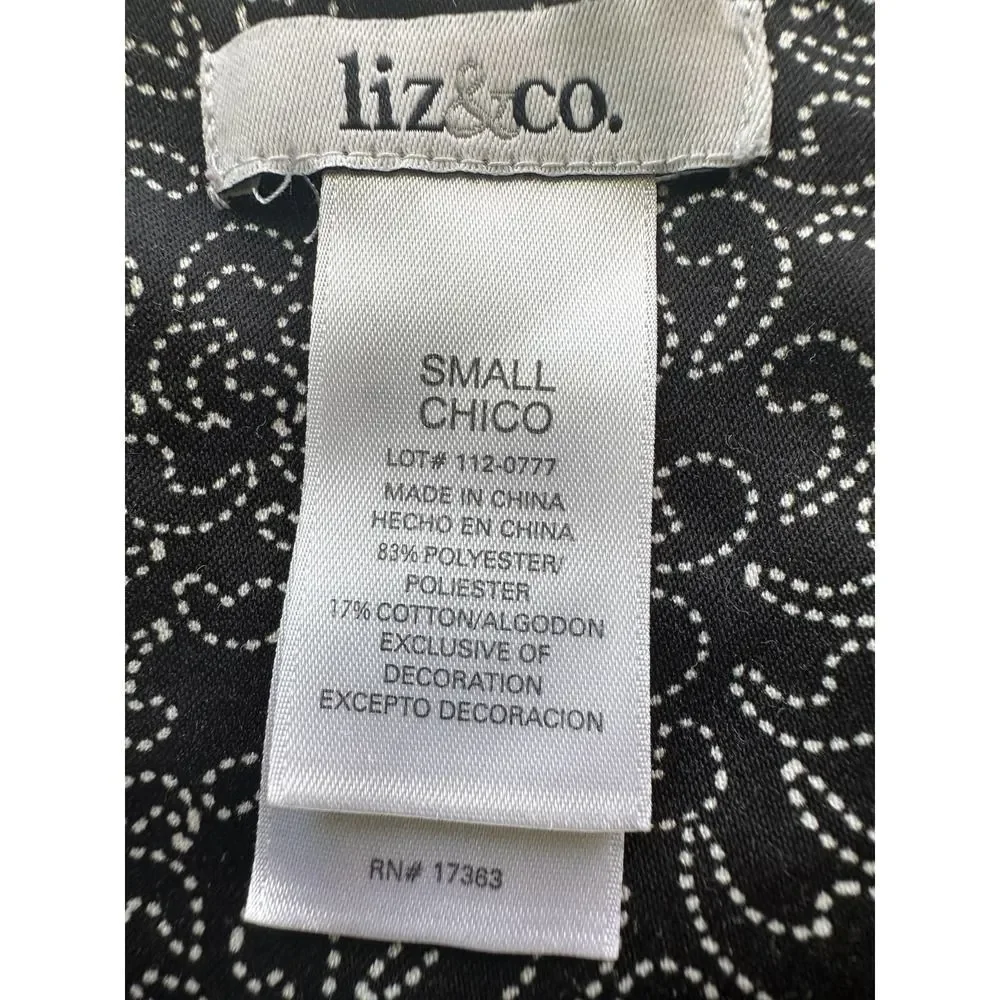 Liz & Co Black Printed Sleepwear Long‎ Sleeve Shirt Small